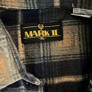 MARK II Men's Casual Plaid Button Down Shirt - Blue and Tan distressed